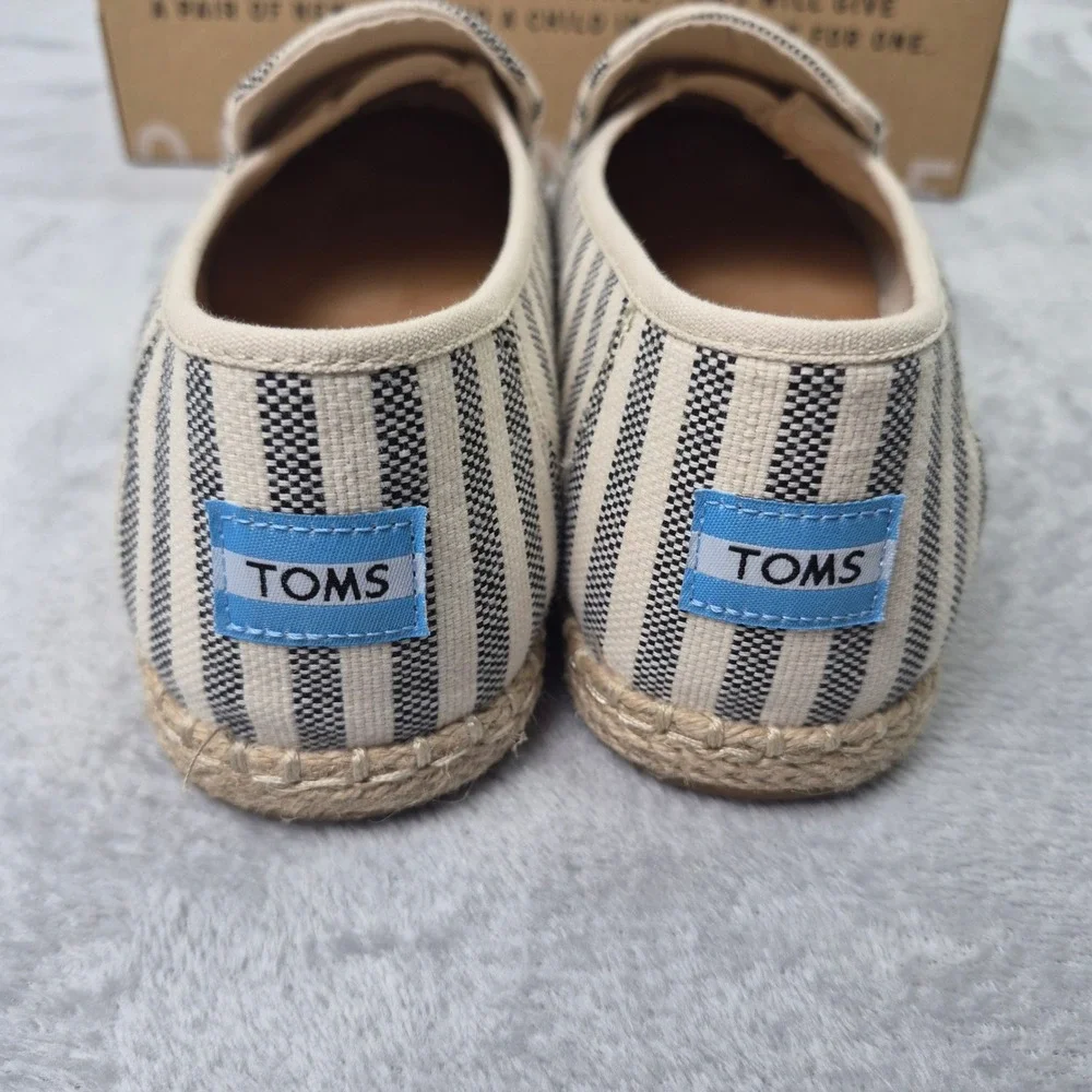 TOMS Alpargata Espadrille Black White Striped Canvas Slip On Shoes Women 10